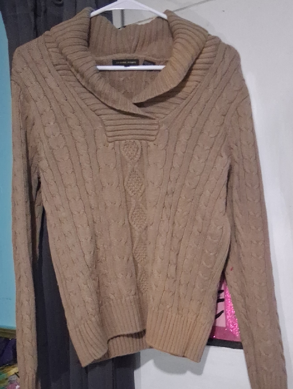 JEANNE PIERRE Cable Knit Shawl Collar Sweater - Brown